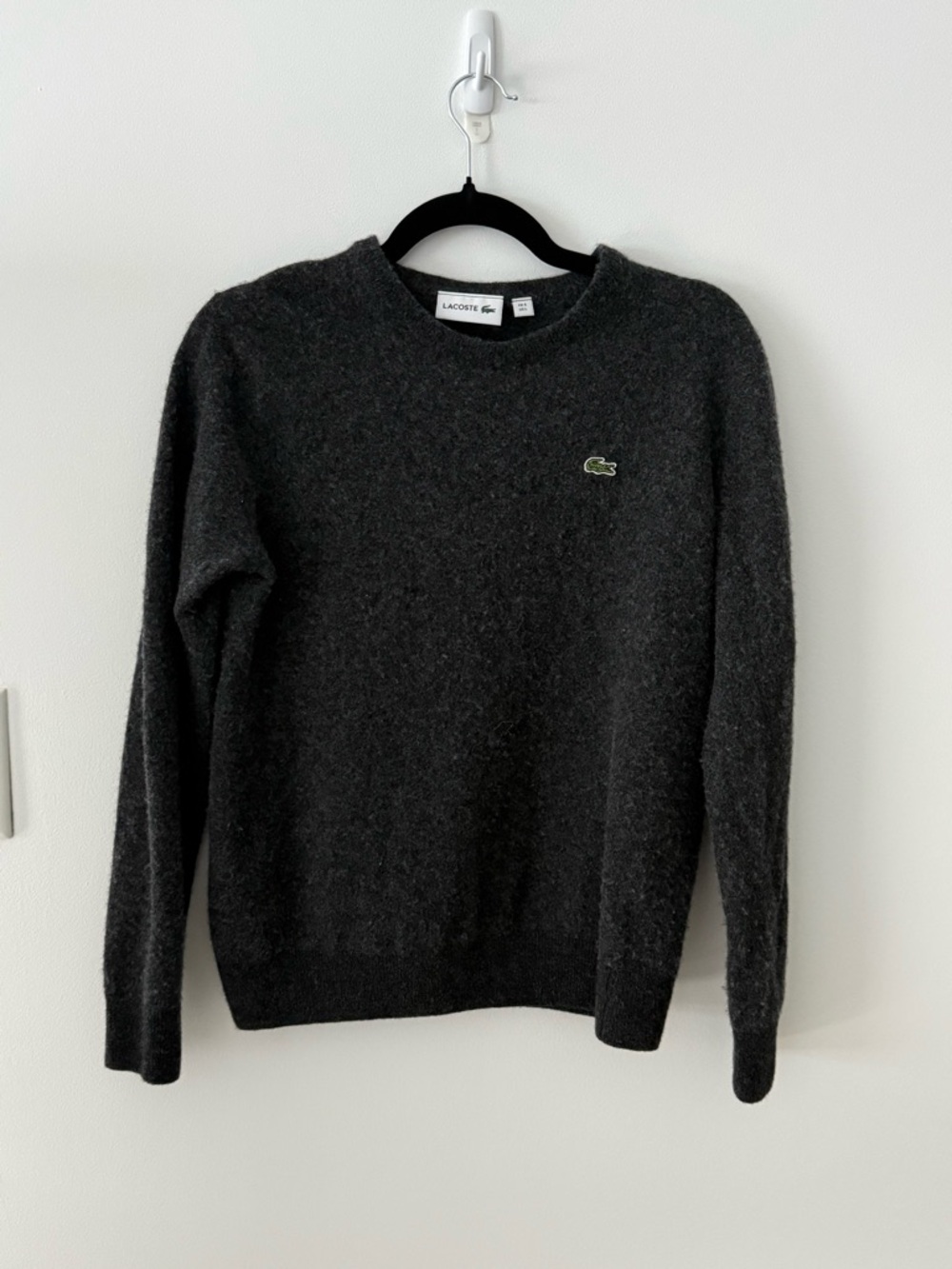 Lacoste Charcoal Crewneck Wool Sweater in Heathered Gray